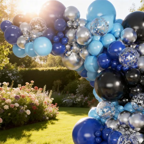 Vista 7 de Kit de arco de globos, 146 globos negros, azules, plateados, blancos, de 18, 12, 10, 5 pulgadas, globos de diferentes tamaños para cumpleaños