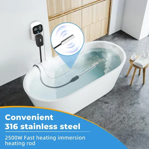 Vista 3 de Calentador de agua eléctrico de inmersión de 1800 W, calentadores de agua totalmente sumergibles con termostato y GFCI, para fregaderos, bañeras