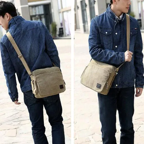 Vista 5 de Bolsa de mensajero de lona casual para viajes al aire libre deportes bolsa de mensajero de lona vintage para hombres y mujeres