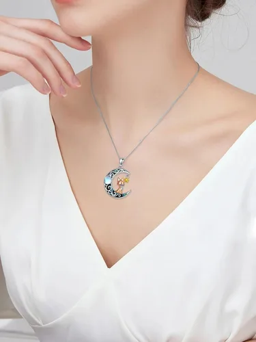 Vista 3 de POTOPYY Collar de plata de ley S925 con zorro, collar de zorro con circonita de buena suerte, animales, zorro, regalo para mujeres, niñas, mamá