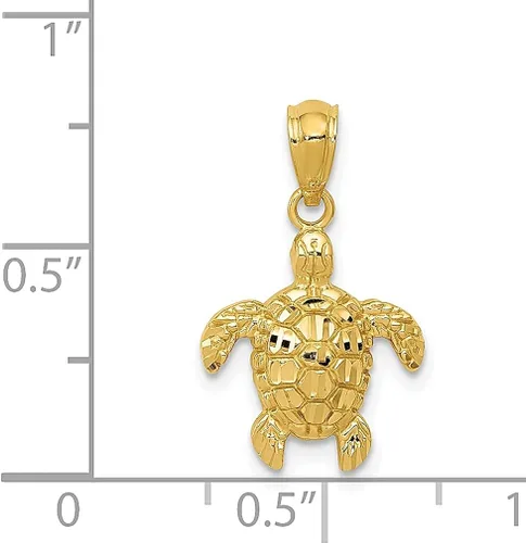Vista 3 de Collar con colgante de tortuga marina de oro amarillo de 14 quilates con corte de diamante, colgante de pez vida, anfibio, reptil, joyería fina