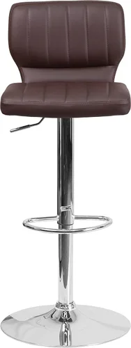 Vista 5 de EMMA + OLIVER Brown Vinyl Adjustable Height Vertical Stitch Back Barstool
