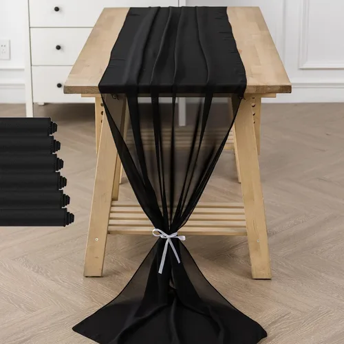 Vista 48 de Paquete de 2 caminos de mesa de gasa de 10 pies de 29 x 120 pulgadas, camino de mesa romántico transparente para boda, fiesta de cumpleaños