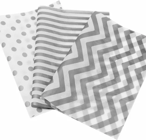 Vista 17 de PMLAND Papel de seda de alta calidad para envolver regalos, color negro metálico dorado con rayas zigzag, 20 x 14 pulgadas, 60 hojas