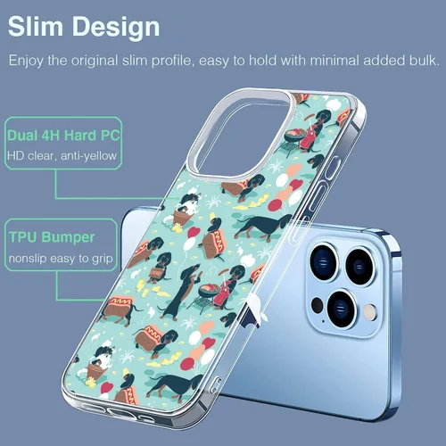 Vista 3 de Funda compatible con iPhone 13 Pro Max, diseño de perro salchicha con diseño divertido de perro salchicha Weiner, funda para iPhone, protección
