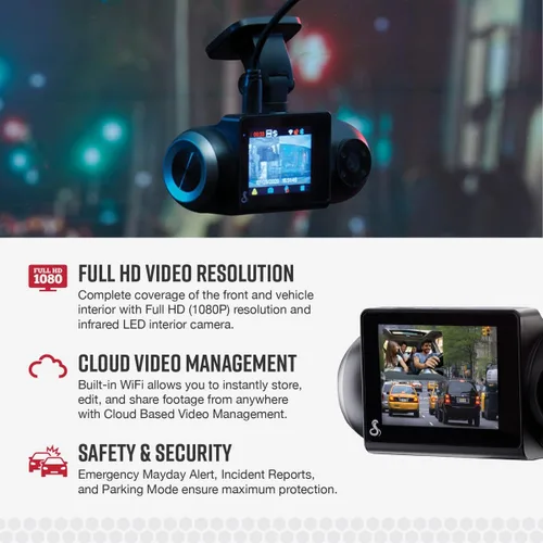 Vista 3 de Cobra Cámara de tablero inteligente con cámara interior (SC 201) - Resolución Full HD 1080P, WiFi y GPS integrados, alertas policiales en vivo