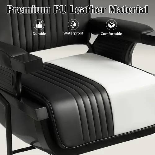 Vista 5 de Hydraulic Barber Chair All Black, 550LBS Heavy Duty Barbershop Chair, Adjustable Reclining Salon Chair, Professional Hair Stylist Chair for