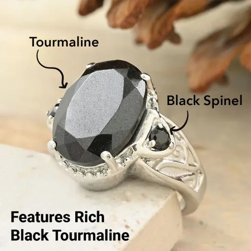 Vista 5 de Black Tourmaline Ring Spinel - Birthstone Rings for Women - Engagement Promise Statement Vintage Stainless Steel Tourmaline Jewelry Birthday