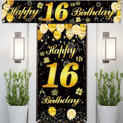 Vista 10 de Cartel para puerta de cumpleaños número 15, decoraciones de cumpleaños para hombres, decoración de fiesta de cumpleaños, telón de fondo de cumpleaños