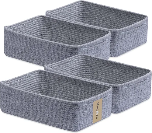 Vista 33 de MiniArk Cestas organizadoras grandes poco profundas de 15 x 11 x 5.1 pulgadas, contenedores de almacenamiento tejidos de cuerda para baño, estantes