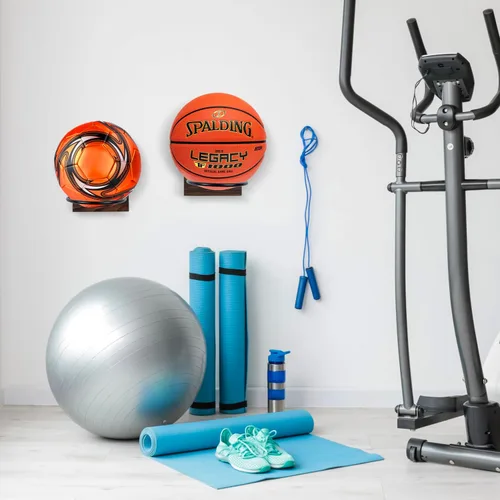 Vista 2 de MyGift Juego de 2 soportes de bolas deportivas de madera y metal para montar en la pared