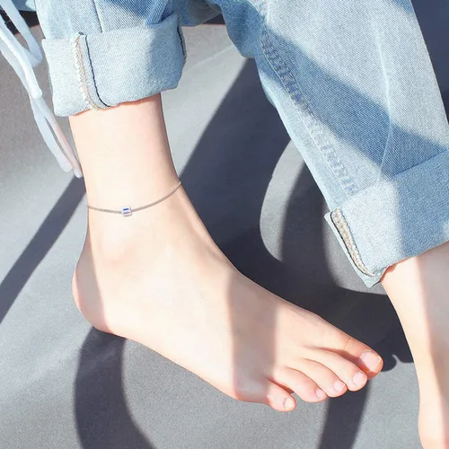 Vista 4 de AOBOCO Crystal Ankle Bracelet for Women Sterling Silver Teens Anklets