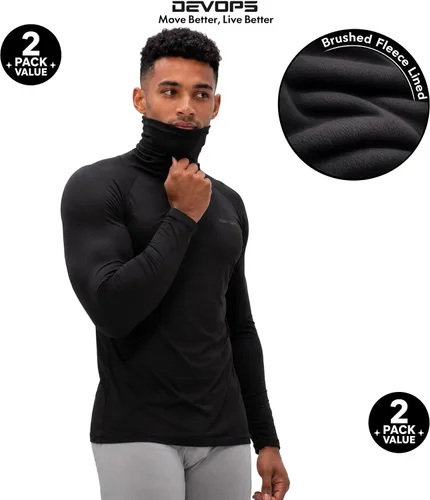 Vista 7 de DEVOPS 2 Pack Men's Thermal Turtle Neck Compression Shirts Long Sleeve negro / negro