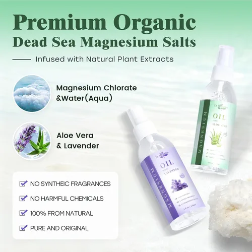 Vista 2 de Spray de magnesio: spray tópico de magnesio para pies, aceite de magnesio del mar muerto puro para pies con aceite de lavanda, calma nocturna, sueño