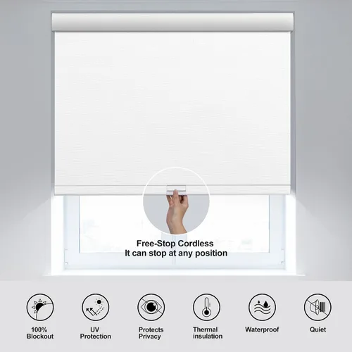 Vista 5 de Boolegon Persianas enrollables opacas para ventanas, color crema