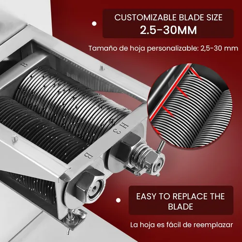 Vista 6 de NEWTRY Máquina cortadora de carne comercial con 2 cuchillas, resistente, 1,100 lbs/h, máquina cortadora de carne NT-E para restaurante rebanadora