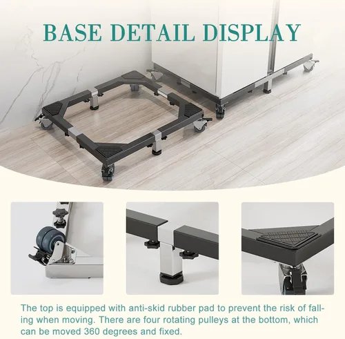 Vista 4 de CHINCHILLA Base de soporte móvil de todo acero inoxidable resistente para refrigerador, soporte de lavadora con ruedas, plataforma de muebles
