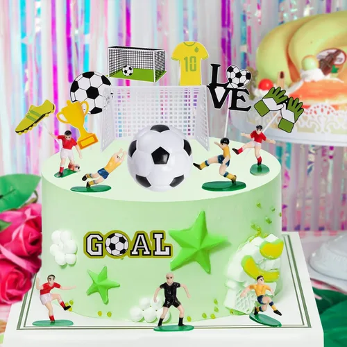 Vista 5 de Pistha 18 piezas de decoración de pastel de fútbol, decoración de balones de fútbol, figura de jugador de fútbol para fiesta de cumpleaños, fiesta