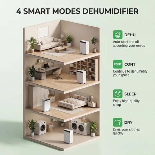 Vista 7 de Ludatido Deshumidificador ENERGY STAR actualizado 2026, 80 pintas/día, 5000 pies cuadrados para toda la casa y sótano, tanque de 1.72 galones