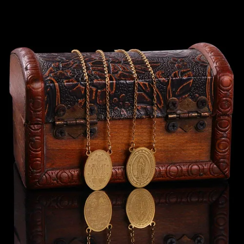 Vista 3 de Collar católico de escapularios de acero inoxidable, colgante de cruz de nuestro padre, joyería de acero inoxidable para hombres y mujeres, regalo