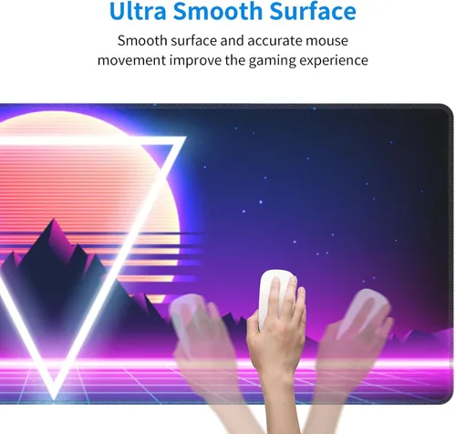 Vista 5 de Alfombrilla de mouse retro Vaporwave para videojuegos, alfombrilla de escritorio fresca Synthwave Neon grande XL larga extendida alfombrilla