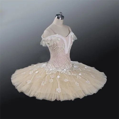 Vista 2 de ZJHYXYH - Tutú de ballet profesional para adultos, color beige, crema, muñeca de actuación, disfraz clásico de ballet