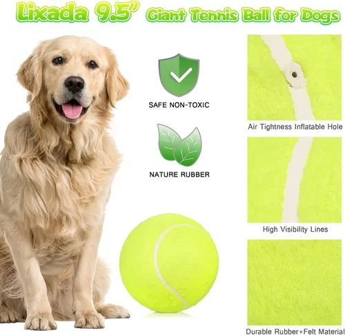 Vista 2 de LIXADA Pelota de tenis gigante de gran tamaño de 9.5 pulgadas para niños y adultos, diversión de mascotas (enviada desinflada)