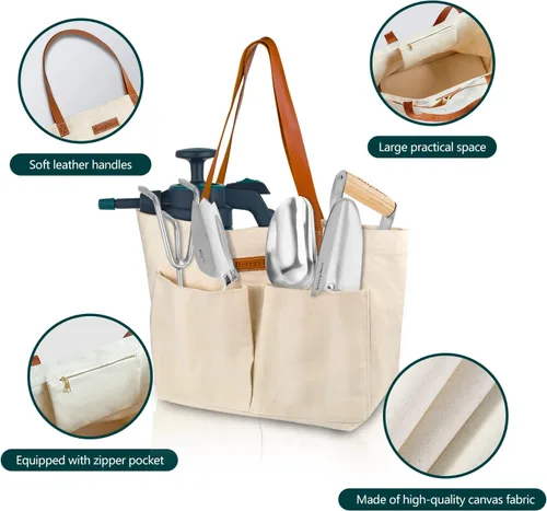 Vista 5 de Berry&Bird Bolsa de herramientas de jardín, bolsa de jardín de lona con bolsillos, bolsa de almacenamiento de herramientas multiusos resistente al