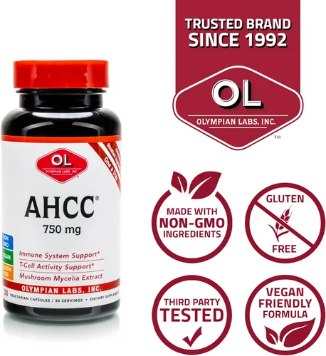 Vista 4 de Olympian Labs Suplemento AHCC premium de 750 mg de AHCC por cápsula – Apoya la salud inmunológica, la función hepática y la actividad natural