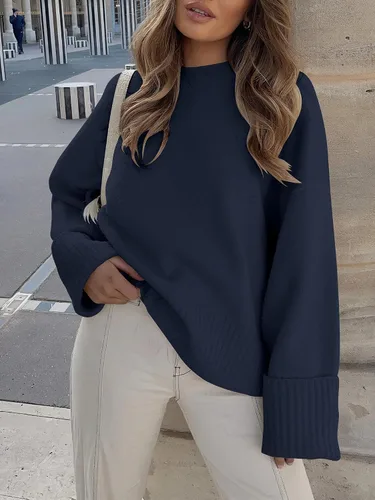 Vista 108 de LOGENE Suéter de gran tamaño para mujer, cuello redondo, manga larga, suave, mullido, suéter de punto 2025 para otoño e invierno