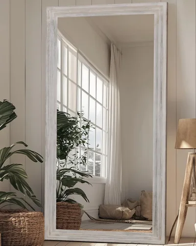 Vista 30 de Espejo de longitud completa, espejo de madera de 71" × 32" con soporte, espejo de piso de madera, espejos de pie de gran tamaño, espejos de pared