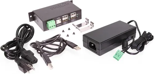 Vista 5 de Coolgear Concentrador USB industrial de 4 puertos, adaptador de corriente incluido, 480 mbps, entrada de 7-24 VCC, LED de estado de puerto, carcasa