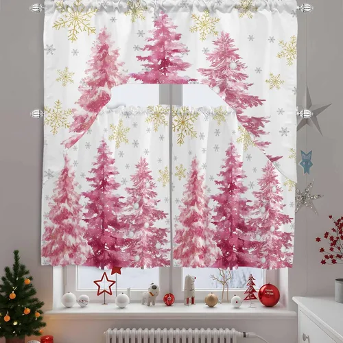 Vista 24 de Cenefa de árbol de copo de nieve, cenefa con dobladillo para barra, paneles de cortina para dormitorio, sala de estar, baño, cafetería, ventanas