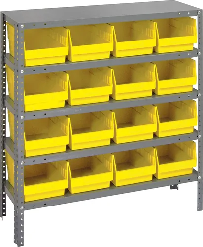 Vista 90 de Quantum QSBU-245BK Heavy Duty Shelving Unit with (7) Shelves and (24) QUS245 Black Bins for Garage Warehouse Storage Distribution 400 lb Load