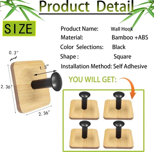 Vista 2 de Ganchos de pared autoadhesivos para colgar resistentes, pequeños ganchos decorativos adhesivos, sin clavos, 4 ganchos de utilidad lindos ganchos
