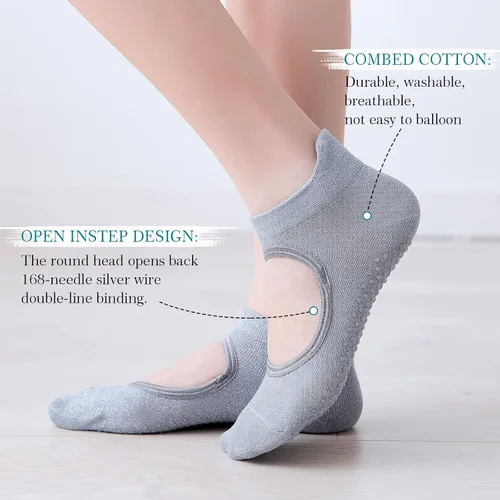 Vista 2 de Hellomamma Calcetines de yoga antideslizantes con agarres, calcetines de pilates y ballet para mujer
