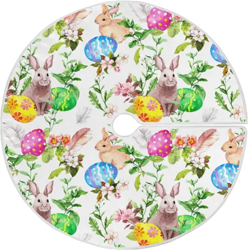 Vista 7 de Moudou Falda de árbol de Pascua, huevos de conejito de Pascua, falda de árbol de Navidad, tapete para decoración de interiores y exteriores