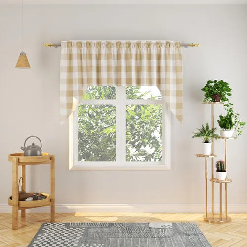Vista 192 de Cenefas de cortina para ventana de 16 pulgadas de largo, 2 paneles de cuadros búfalo, cortinas pequeñas con bolsillo para barra, estilo clásico
