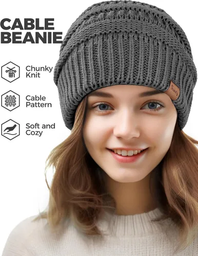 Vista 2 de Gorros holgados para mujer, sombreros de invierno de punto trenzado, regalos para mujer, gorra gruesa y cálida para clima frío