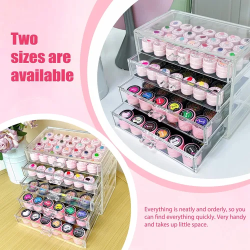 Vista 3 de Caja de almacenamiento de 4 niveles para decoración de arte de uñas, organizador acrílico para maquillaje y joyería con cajones, almacenamiento