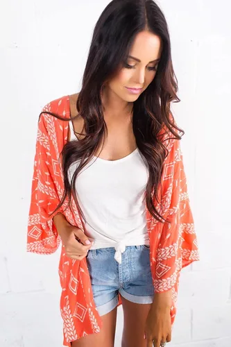 Vista 6 de Yonala Kimono floral para mujer, holgado, media manga, de gasa, casual, salida de baño