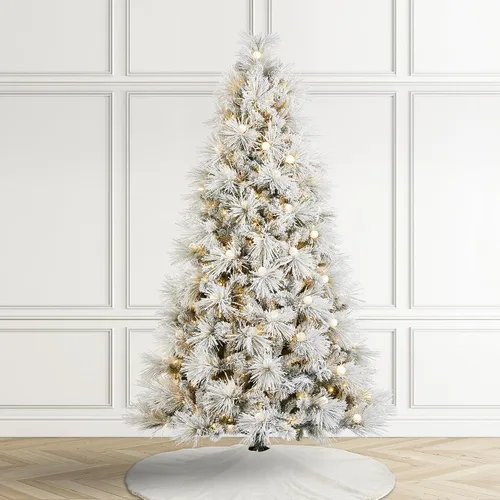 Vista 4 de Glitzhome Árbol de Navidad artificial preiluminado de 7.5 pies con 650 luces LED blancas cálidas, 3 modos de iluminación y pedal de pie, diseño