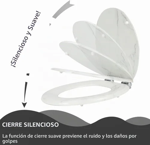 Vista 3 de Asiento para retrete Angel Shield de mármol con madera moldeada duradera con cierre silencioso, fácil de limpiar, bisagras de liberación rápida