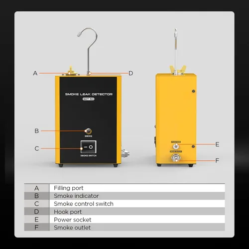 Vista 3 de Detector de Fugas de Humo SDT50, Máquina de Humo Automotriz EVAP, Detector de Fugas de Combustible, Probador de Humo para Coches, Detector de Fugas