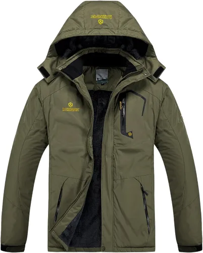 Vista 2 de Chaqueta de esquí para hombre, de invierno, con forro polar cálido, impermeable, cortavientos, con capucha, para montaña, senderismo, nieve y lluvia