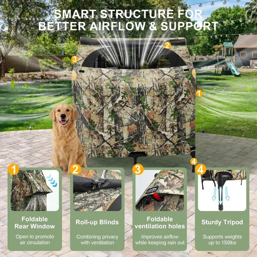 Vista 3 de Casa para perros al aire libre, perrera con toldo, tienda de campaña impermeable y transpirable para perros medianos, refugio plegable para perros