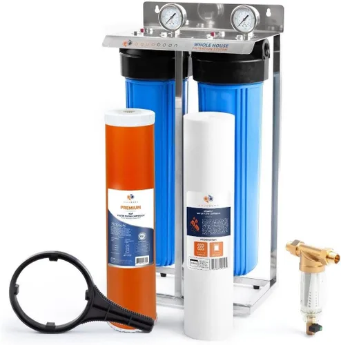 Vista 18 de Sistema de filtro de agua de 2 etapas de 20 x 4.5 pulgadas, viene con filtros de sedimentos y carbono Prefiltro, llave, calibre y liberación