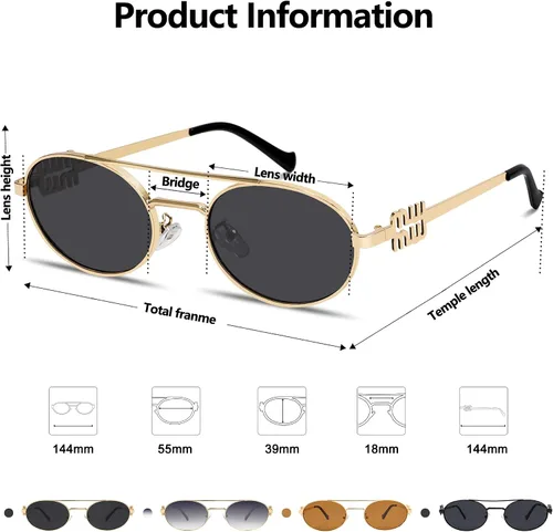 Vista 4 de Gafas de sol retro ovaladas de metal de los años 90 para mujer, elegantes y estrechas, doradas, modernas