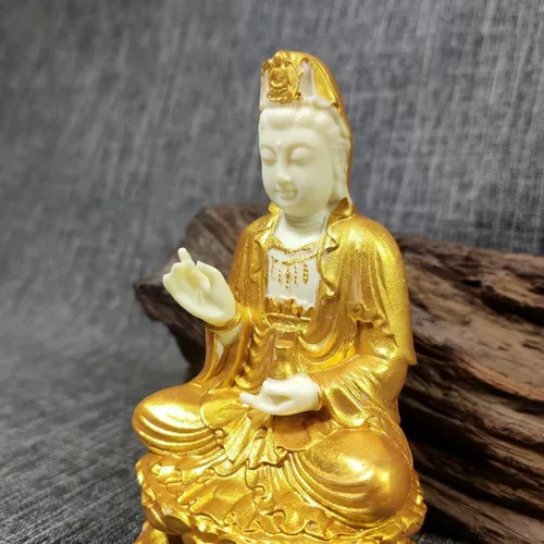 Vista 6 de Estatua de Quan Yin, estatua de Buda Guan yin de la Diosa de la Misericordia en decoración de loto Feng Shui Escultura de estatua de Buda femenina