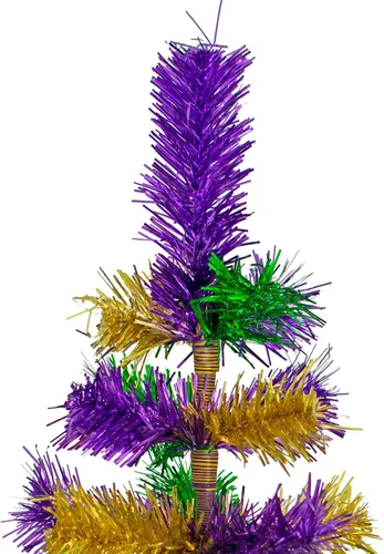 Vista 2 de Lee Display Árbol de Navidad de oropel con temática de Mardi Gras de 18 pulgadas, morado, dorado y verde